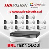 Hikvision 10 Kameralı 2 Mp Colorvu İp Güvenlik Kamera Seti Ds-2Cd1027g2h-Lıuf (Dahili Mikrofonlu)