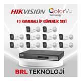 Hikvision 10 Kameralı 4 Mp ColorVu İp Güvenlik Kamera Seti DS-2CD1047G2H-LIUF (Dahili Mikrofonlu)