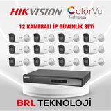 Hikvision 12 Kameralı 2 Mp Colorvu Ip Güvenlik Kamera Seti DS-2CD1027G2H-LIUF (Dahili Mikrofonlu) - Beyaz