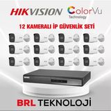 Hikvision 12 Kameralı 2 Mp Colorvu İp Güvenlik Kamera Seti Ds-2Cd1027g2h-Lıuf (Dahili Mikrofonlu)