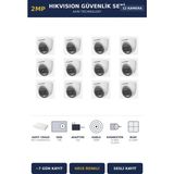 Hikvision 12 Kameralı 2mp Güvenlik Kamera Seti Colorvu Gece Renkli 1tb ~7 Gün Kayıt Dome Iç Mekan