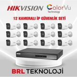 Hikvision 12 Kameralı 4 Mp ColorVu İp Güvenlik Kamera Seti DS-2CD1047G2H-LIUF (Dahili Mikrofonlu)