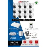 Hikvision 12 Kameralı Dome Güvenlik Sistemi Full HD DVR Dahil Kamera Seti DS-2CE76D0T-EXIPF - Beyaz