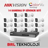 Hikvision 14 Kameralı 2 Mp Colorvu Ip Güvenlik Kamera Seti DS-2CD1027G2H-LIUF (Dahili Mikrofonlu) - Beyaz