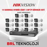 Hikvision 14 Kameralı 4 Mp Hybrid Light İp Güvenlik Kamera Seti Ds-2Cd1043g2-Lıuf (Dahili Mikrofonlu)