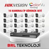 Hikvision 16 Kameralı 2 Mp Colorvu İp Güvenlik Kamera Seti Ds-2Cd1027g2h-Lıuf (Dahili Mikrofonlu)