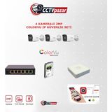 Hikvision 3 Kameralı 2 Mp Colorvu Ip Güvenlik Kamera Seti DS-2CD1027G2H-LIUF (Dahili Mikrofonlu)