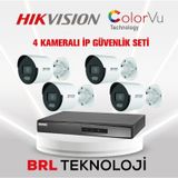 Hikvision 4 Kameralı 2 Mp Colorvu Ip Güvenlik Kamera Seti (Dahili Mikrofonlu)