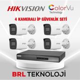 Hikvision 4 Kameralı 2 Mp Colorvu Ip Güvenlik Kamera Seti DS-2CD1027G2H-LIUF (Dahili Mikrofonlu) - Beyaz