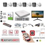 Hikvision 4 Kameralı 7/24 Renkli Güvenlik Kamerası Seti 2 MP HD Çözünürlük Ses Kayıtlı Monitörlü - Beyaz - Siyah