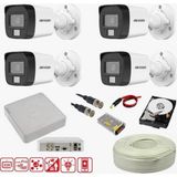 Hikvision 4 Kameralı Gece Renkli Kuruluma Hazır Güvenlik Kamerası Seti - Çok Renkli