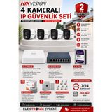Hikvision 4 Kameralı IP Güvenlik Kamera Seti 2 MP Sesli Gece Görüşlü 2TB HDD Dahil 8li PoE 8 li NVR 305 Metre CAT6 Kablo