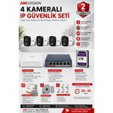 Hikvision 4 Kameralı IP Güvenlik Kamera Seti 2 MP Sesli Gece Görüşlü 2TB HDD Dahil PoE NVR 305 Metre CAT6 Kablo