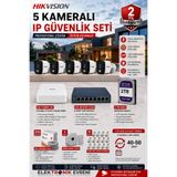 Hikvision 5 Kameralı IP Güvenlik Kamera Seti 2 MP Sesli Gece Görüşlü 2TB HDD Dahil PoE 8li NVR 305 Metre CAT6 Kablo