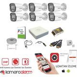 Hikvision 6 Kameralı Mikrofonlu 7/24 Renkli Görüşlü 2mp Ahd Güvenlik Kamerası