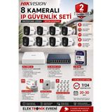 Hikvision 8 Kameralı IP Güvenlik Kamera Seti 2 MP Sesli Gece Görüşlü 2TB HDD Dahil PoE NVR 305 Metre CAT6 Kablo
