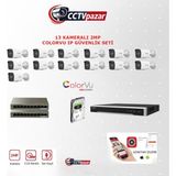 Hikvision Cctvpazar 13 Kameralı 2 Mp Colorvu Ip Güvenlik Kamera Seti DS-2CD1027G2H-LIUF (Dahili Mikrofonlu)
