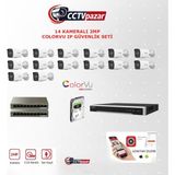 Hikvision Cctvpazar 14 Kameralı 2 Mp Colorvu Ip Güvenlik Kamera Seti DS-2CD1027G2H-LIUF (Dahili Mikrofonlu)