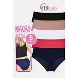 Hilady Kadın Külot, Orta Yüksek Bel Büyük Beden Külot (4xl-5xl-6xl) 5 Adet, Yumuşak Pamuklu Rahat Kumaş - Beyaz - Lacivert - Bordo