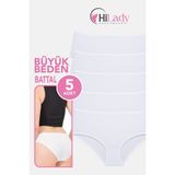 Hilady Kadın Külot, Orta Yüksek Bel Büyük Beden Külot (4xl-5xl-6xl) 5 Adet, Yumuşak Pamuklu Rahat Kumaş - Beyaz