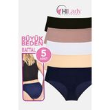 Hilady Kadın Külot, Orta Yüksek Bel Büyük Beden Külot (4xl-5xl-6xl) 5 Adet, Yumuşak Pamuklu Rahat Kumaş - Lacivert - Vizon