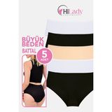 Hilady Kadın Külot, Orta Yüksek Bel Büyük Beden Külot (4xl-5xl-6xl) 5 Adet, Yumuşak Pamuklu Rahat Kumaş - Siyah - Beyaz -Ten
