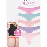 Hilady Kadın Külot Tanga 5 Li Paket Likralı Pamuklu Siyah - Açık Pembe - XL