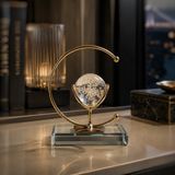 Hilal Gold Metal Masaüstü Objesi Kristal Cam Küreli Modern Ev Ofis Dekorasyonu 14.5 cm Hediyelik