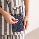 Hilaliart Kot Rengi El Örgüsü Cep Telefonu Çantası-El Örgüsü Denim Çapraz Çanta-El Örgüsü Mini Çanta - Denim Mavi