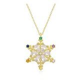 HİLALSHOP 925 Ayar Gümüş Gold Renkli Taşlı Kar Tanesi Kadın Gümüş Kolye