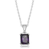 HİLALSHOP 925 Ayar Gümüş Mor Kristal Kare Taşlı Kadın Gümüş Kolye