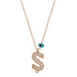 HİLALSHOP 925 Ayar Gümüş Nazar Rose S Harfi Kadın Gümüş Kolye