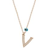 HİLALSHOP 925 Ayar Gümüş Nazar Rose V Harfi Kadın Gümüş Kolye