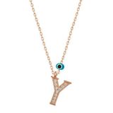 HİLALSHOP 925 Ayar Gümüş Nazar Rose Y Harfi Kadın Gümüş Kolye