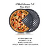 Hilamingo Home 32 CM Paslanmaz Çelik Büyük Pizza Tepsisi (Yanmaz Yapışmaz)
