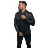 HİLDA DERİ Büyük Beden Hakiki Deri Erkek Ceket Siyah Spor Kesim Dik Yaka Bright Siyah XL