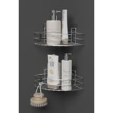 Hill Homes 2'li Yapışkanlı Metal Köşe Banyo Rafı Banyo Seti, Krom Duş Şampuanlık, Banyo Düzenleyici 20x20x7 cm