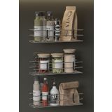 Hill Homes 3 lü Set Yapışkanlı Krom Gümüş Askılı Baharatlık Mutfak Rafı Tezgah Düzenleyici Organizer