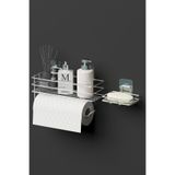 Hill Homes Krom Gümüş Yapışkanlı 2’li Banyo Seti Banyo Rafı – Rulo Kağıt Havluluk ve Sabunluk Duvar Organizer