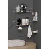 Hill Homes Krom Gümüş Yapışkanlı 4’lü Banyo Seti Duş Rafı, Sabunluk, Diş Fırçalık Metal Organizer