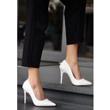 Hillar Beyaz Cilt Stiletto Ayakkabi