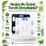 Hiltech Bluetooth Akıllı Dijital Baskül 180 kg Vücut Analizli Yağ Su Kas Bmı Ölçer Kilo Tartısı - Siyah - Beyaz