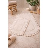 HilyMily NAU %100 Pamuklu,El Dokuması 2’li BANYO PASPASI SETİ 60x90+40x60 Ekru Renk