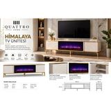 Himalaya Elektrikli Şömineli Tv Ünitesi 180 Cm Beyaz Gold Modern Tv Sehpası