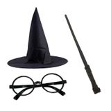 Himarry Harry Potter Siyah Şapkası Harry Potter Gözlüğü Harry Potter Asası 3 lü Set