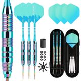 Himmbods Dart Metal Uç Seti 3 Alüminyum Şaft Metal Dart Seti Profesyonel Dart Çelik Uç Seti + Ekstra 3 Dart Uçuş 3 Plastik Şaftları Değiştirin Başlangıç veya Profesyonel Dart (Yeşil-Mavi)