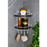HIMYHOME Kristal Raflı Ekonomik Paslanmaz Lif Askılıklı Beyaz Şampuanlık Yapışkanlı Banyo Köşeliği Duş Rafı