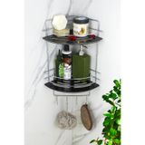 HIMYHOME Kristal Raflı Krom Ikili Tel Köşe Şampuanlık Yapışkanlı Banyo Köşeliği / Rafı