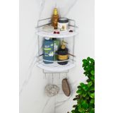 HIMYHOME Kristal Raflı Krom Lamalı Ikili Şampuanlık Yapışkanlı Banyo Düzenleyici Köşeliği Rafı