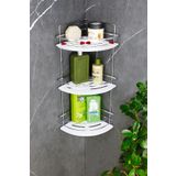 HIMYHOME Kristal Raflı Krom Lamalı Üçlü Şampuanlık Yapışkanlı Banyo Düzenleyici Köşeliği Rafı